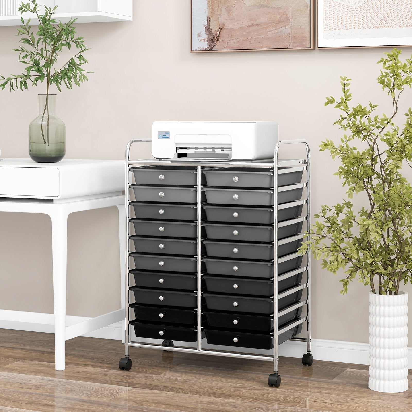 20 Drawers Rolling Storage Cart Studio Organizer-Beige