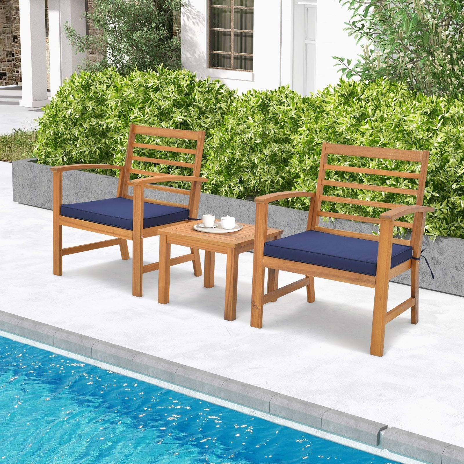 3 Pieces Outdoor Furniture Set with Soft Seat Cushions-Gray