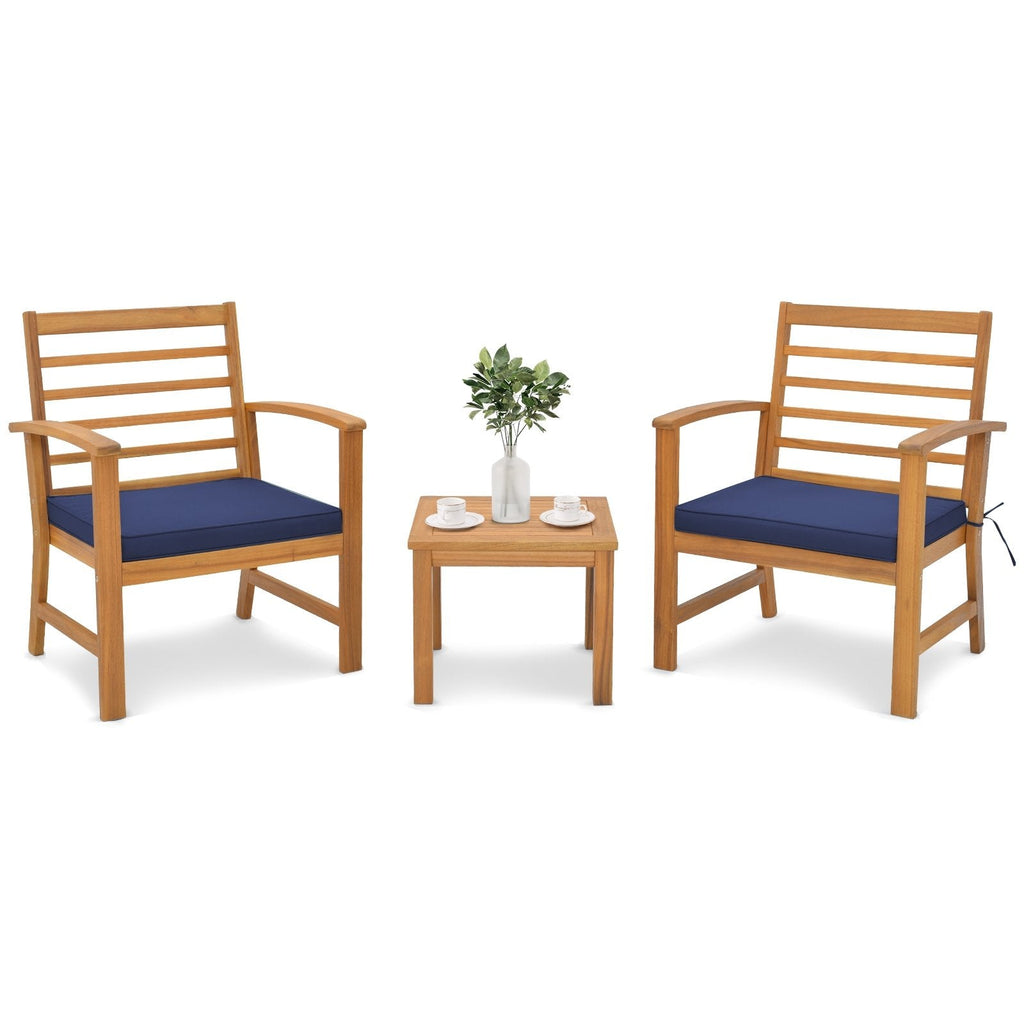 3 Pieces Outdoor Furniture Set with Soft Seat Cushions-Gray