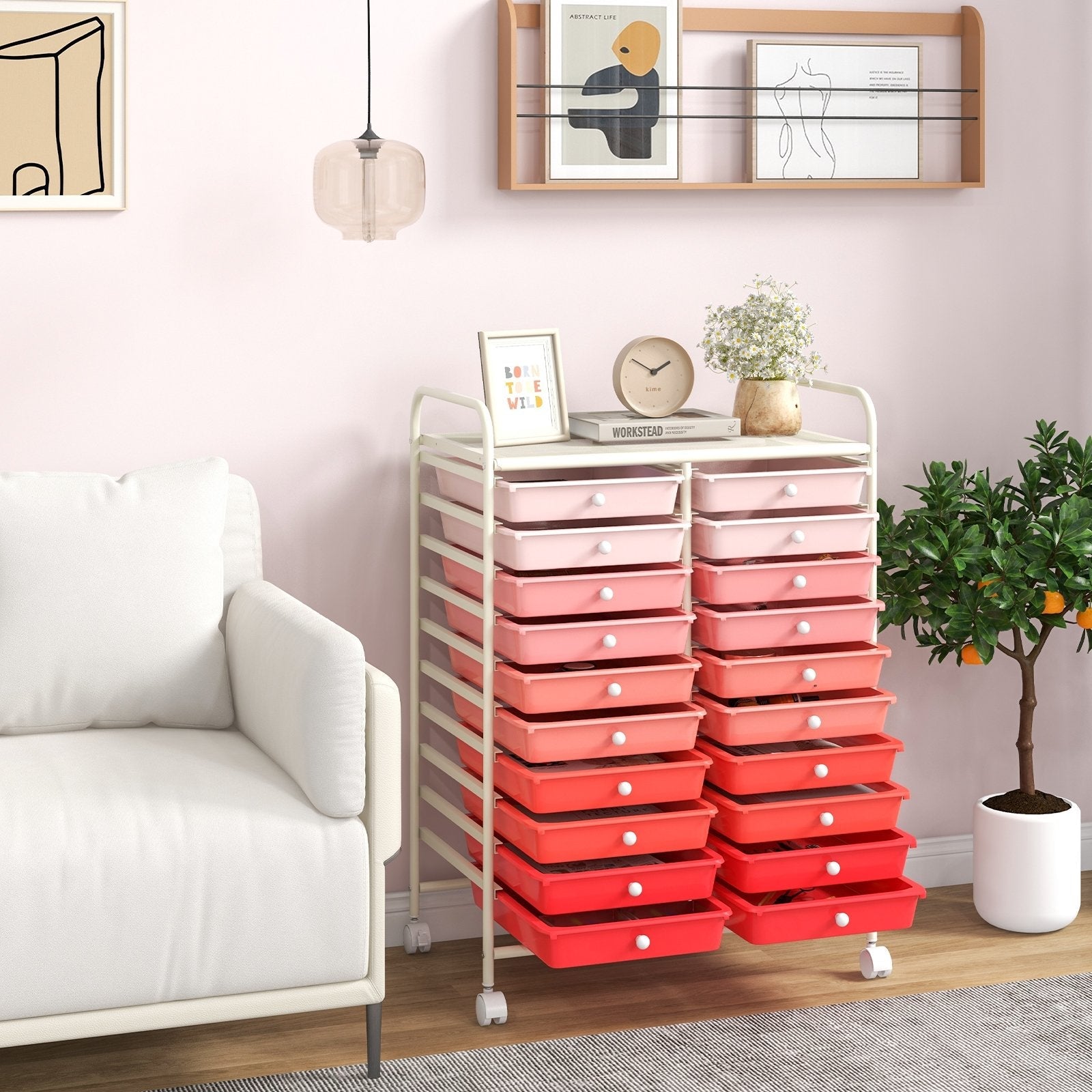 20 Drawers Rolling Storage Cart Studio Organizer-Beige