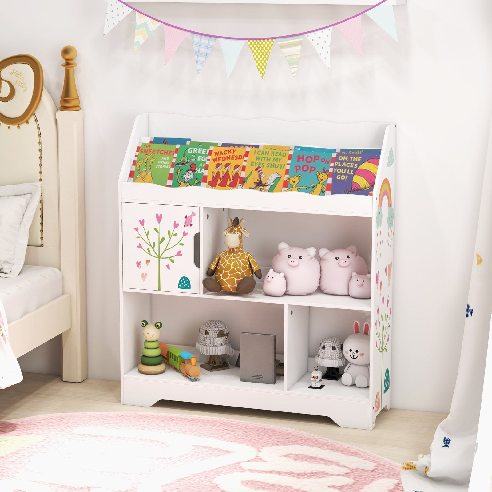 Kids Toy Storage Organizer with Book Shelf and Storage Cabinet-Navy
