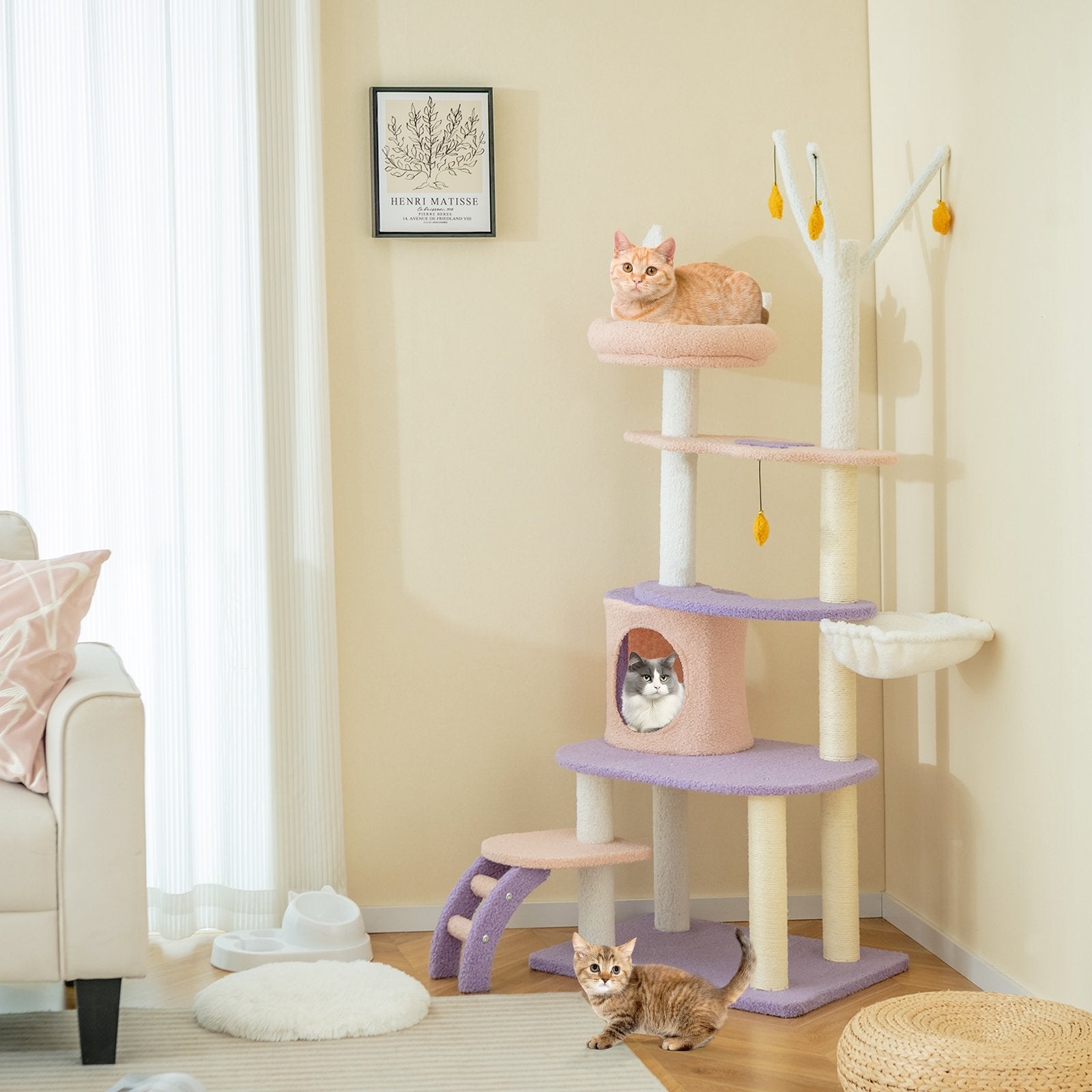 Multi-level Cat Tower with Sisal Covered Scratching Posts-M