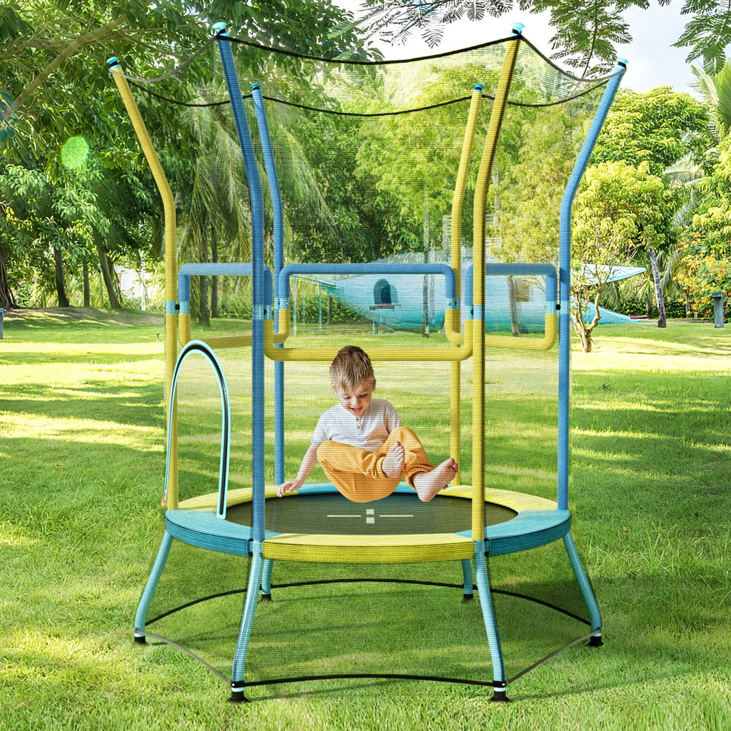 Mini Trampoline for Kids with Safety Enclosure Net and Foam Handles-Orange