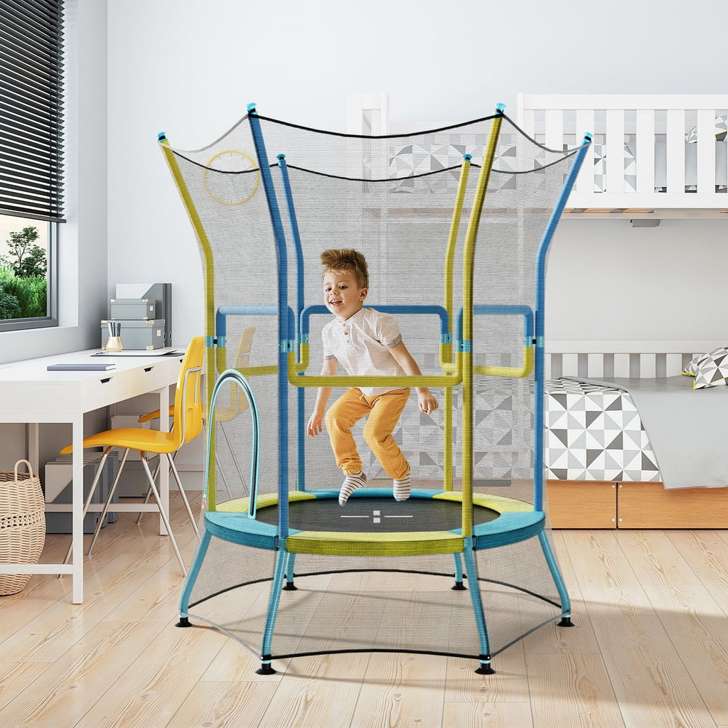 Mini Trampoline for Kids with Safety Enclosure Net and Foam Handles-Orange