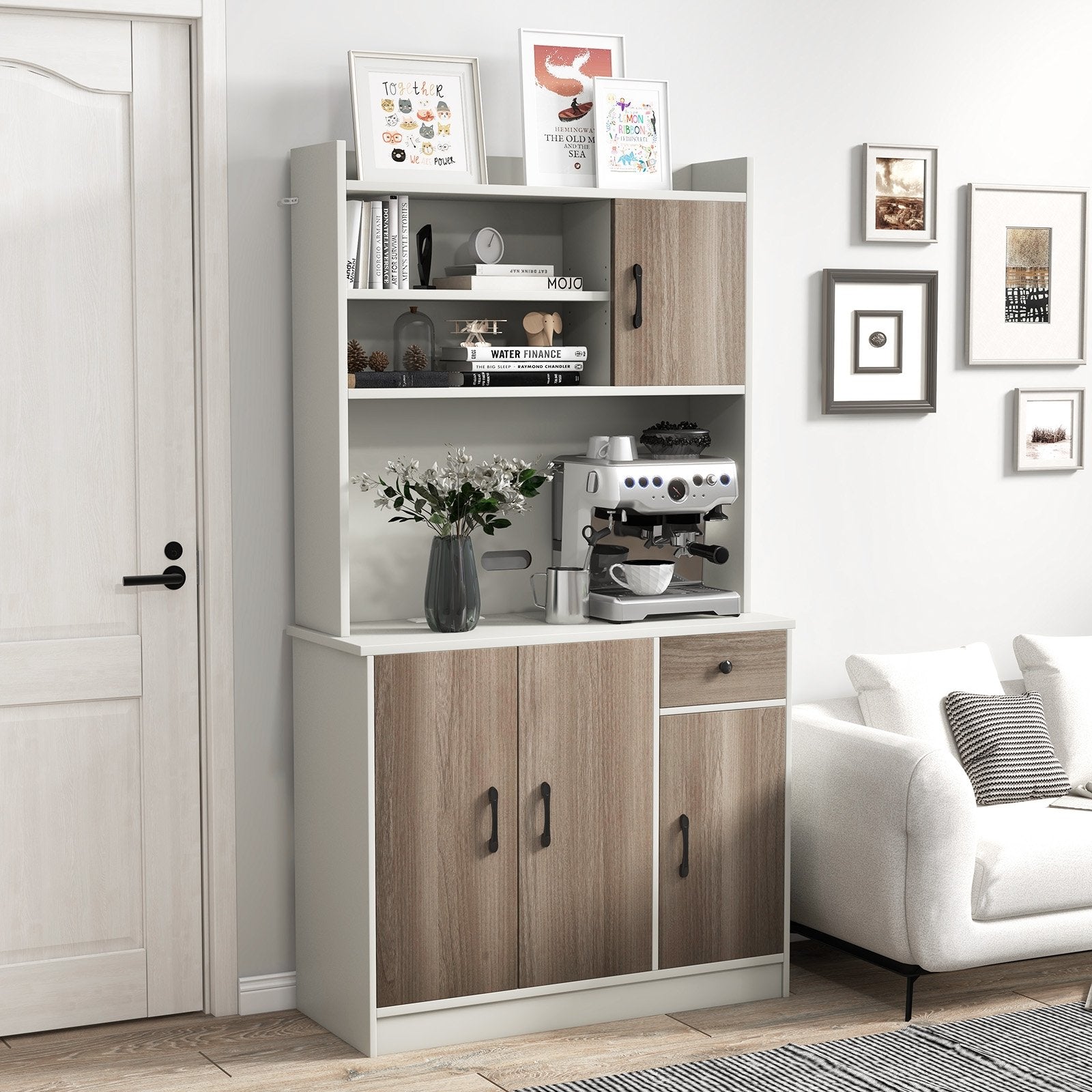 71 Inch Kitchen Pantry Storage Cabinet Buffet Sideboard with Built-in Charge Station-White