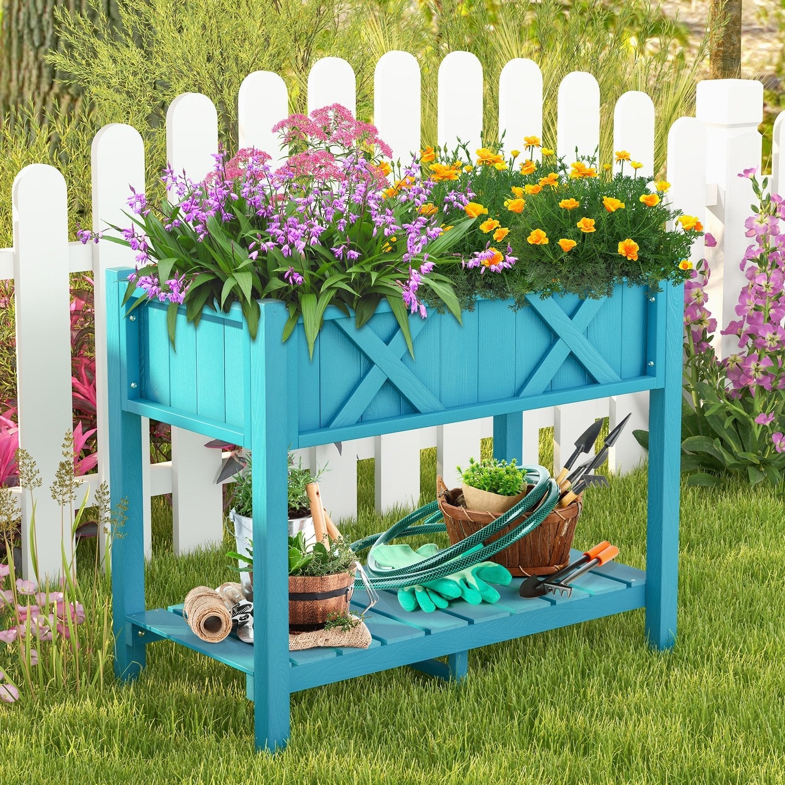 HIPS Raised Garden Bed Poly Wood Elevated Planter Box-Black