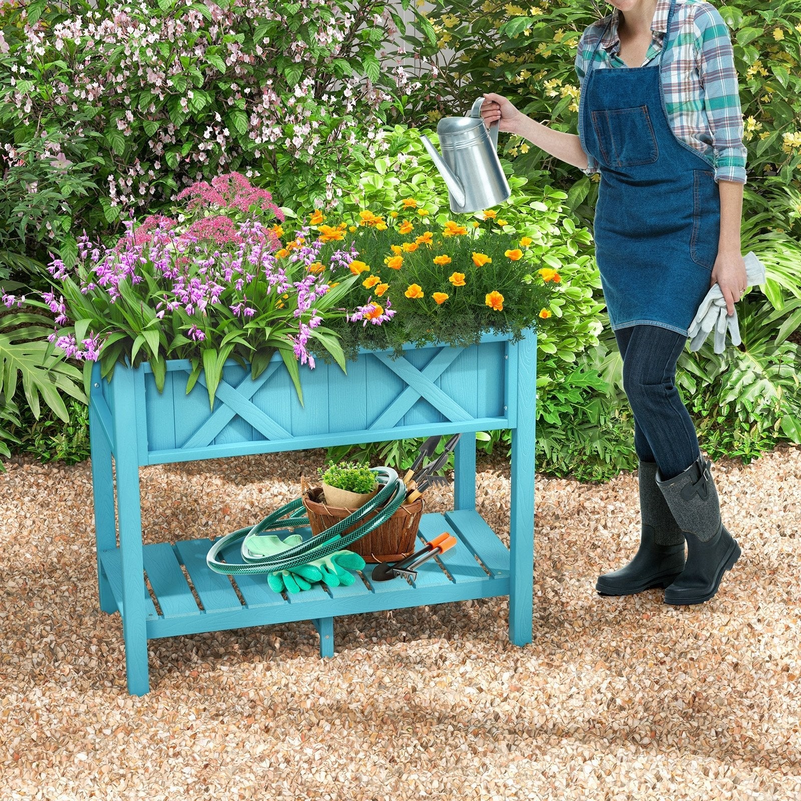 HIPS Raised Garden Bed Poly Wood Elevated Planter Box-Black