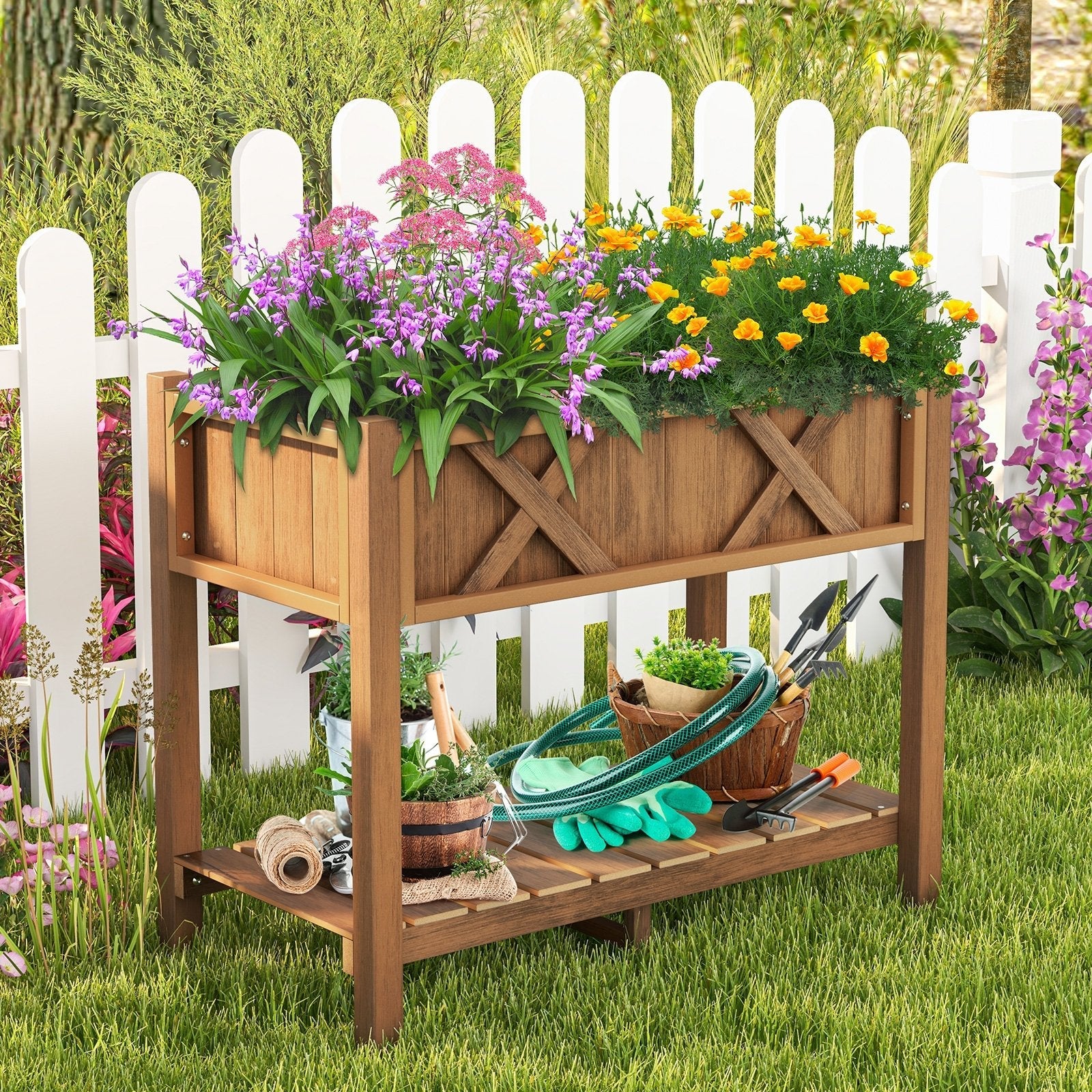 HIPS Raised Garden Bed Poly Wood Elevated Planter Box-Black