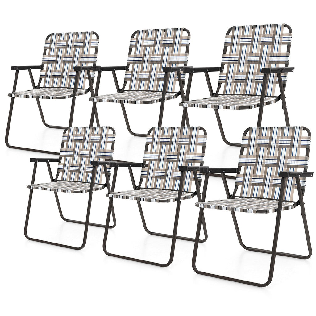 6 Pieces Folding Beach Chair Camping Lawn Webbing Chair-Blue
