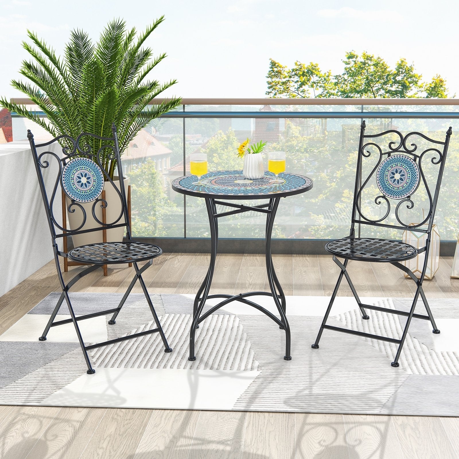 24 Inch Patio Bistro Table with Ceramic Tile Tabletop-Black