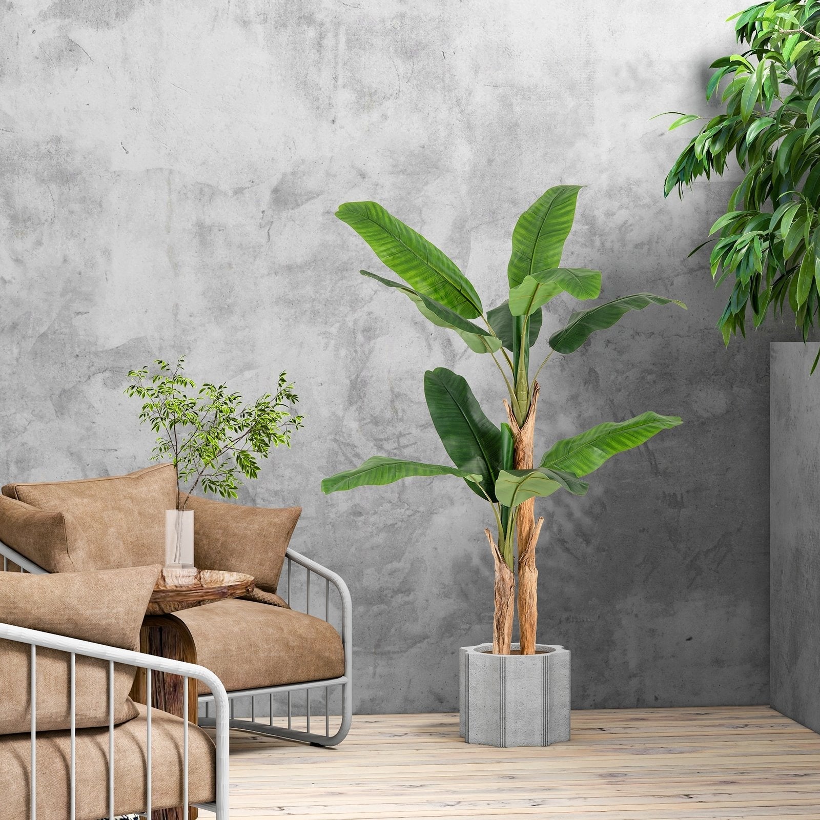 5.5/6.5 Feet Tall Artificial Banana Tree with 10/27 Large Leaves-6.5 ft