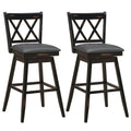 2 Pieces 29 Inch Swivel Counter Height Barstool Set with Rubber Wood Legs-Black