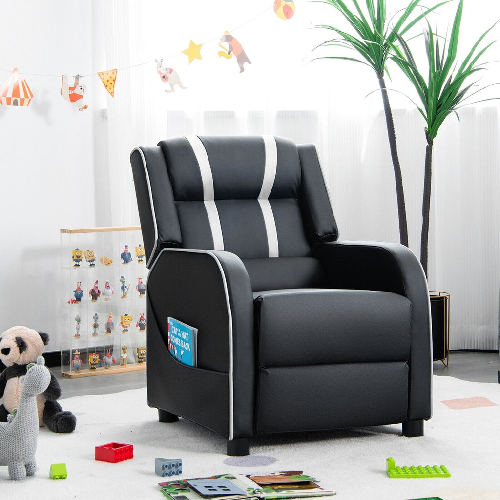 Kids Recliner Chair with Side Pockets and Footrest-Blue