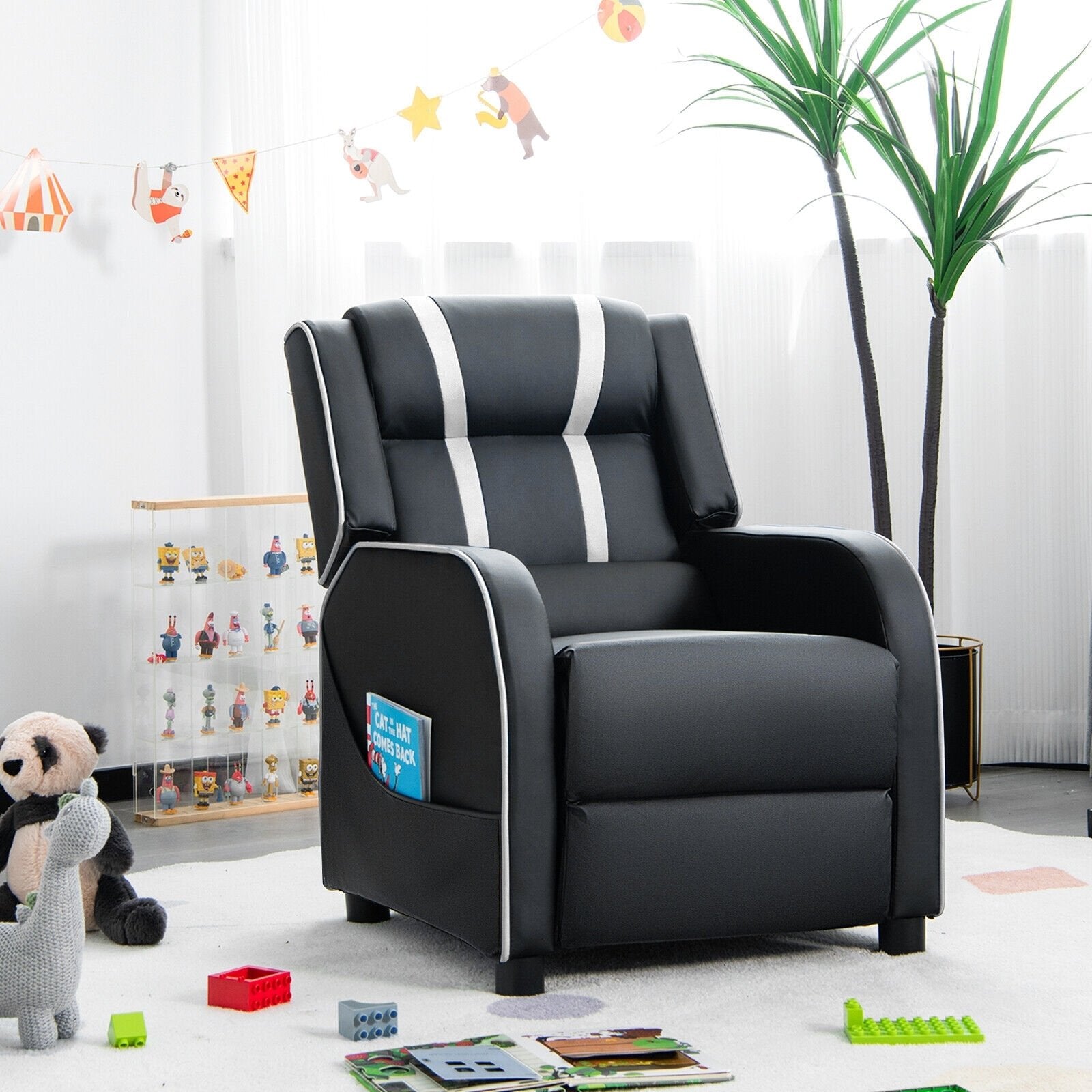 Kids Recliner Chair with Side Pockets and Footrest-Blue