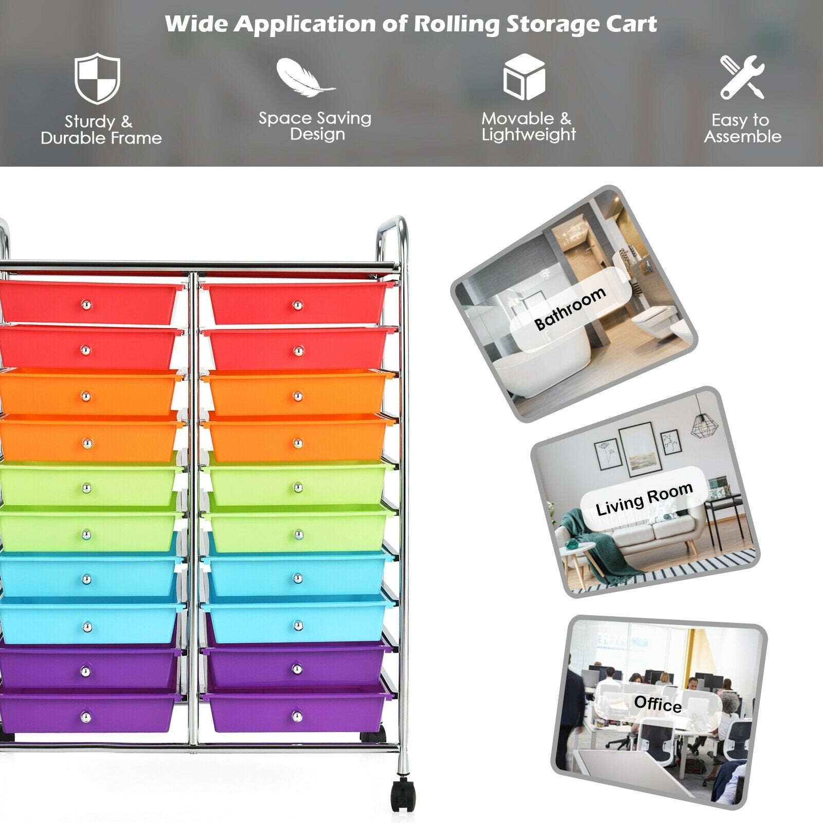 20 Drawers Rolling Storage Cart Studio Organizer-Beige