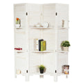 4 Panel Folding Room Divider Screen with 3 Display Shelves-Brown