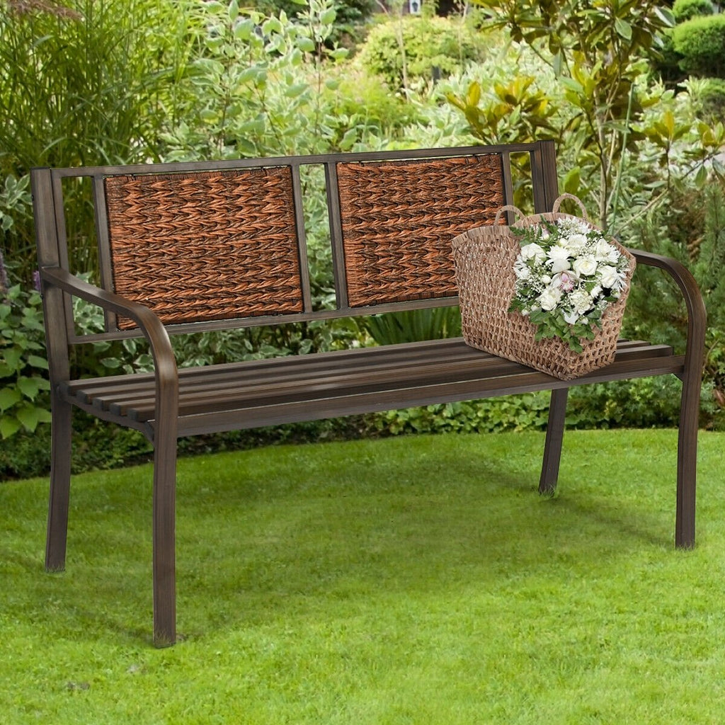 Outdoor Porch Furniture Patio Garden Bench Steel Frame Rattan
