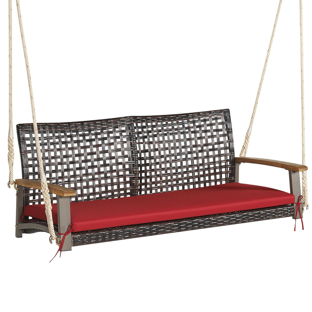 2-Person Rattan Hanging Porch Swing Chair-Black