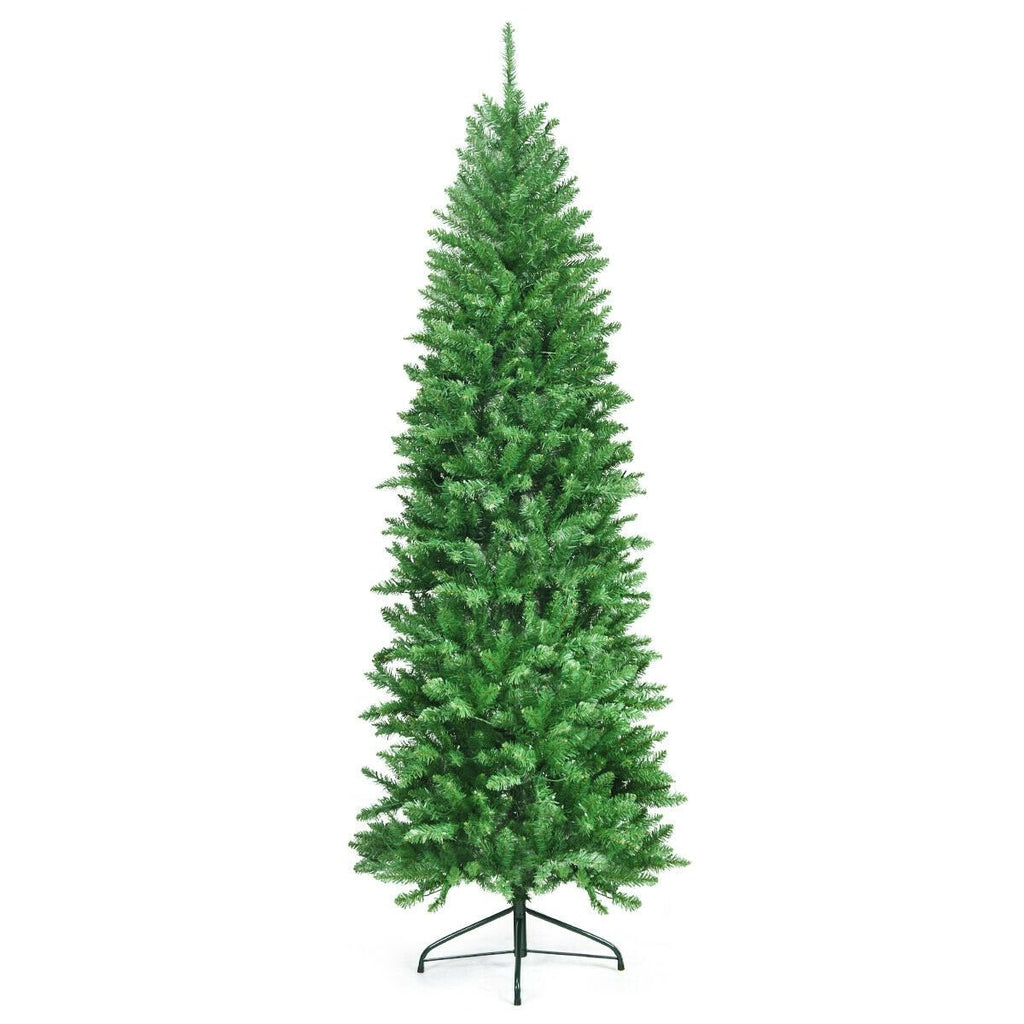 7 Feet PVC Hinged Pre-lit Artificial Fir Pencil Christmas Tree with 150 Lights-7 ft