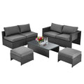 6 Pieces Patio Rattan Furniture Set Space Saving Cushioned No Assembly-Gray