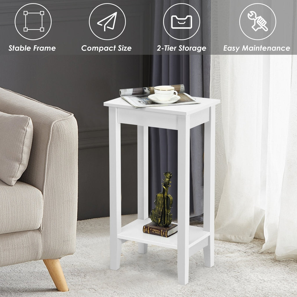 2-Tier Nightstand End Side Wooden Legs Table for Bedroom-Black