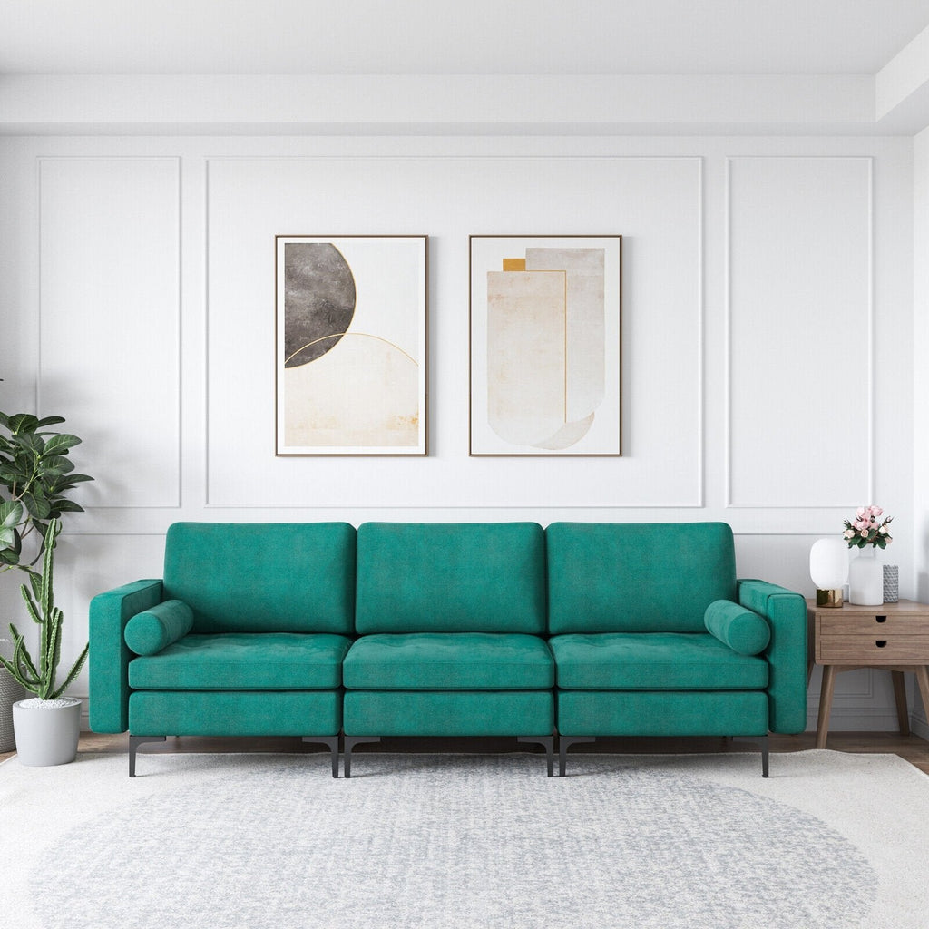 3-Seat Sofa Sectional with Side Storage Pocket and Metal Leg-Army Green