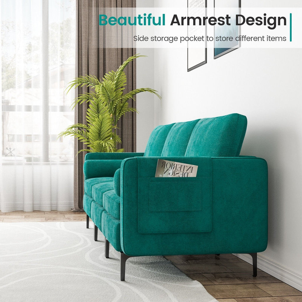 3-Seat Sofa Sectional with Side Storage Pocket and Metal Leg-Army Green