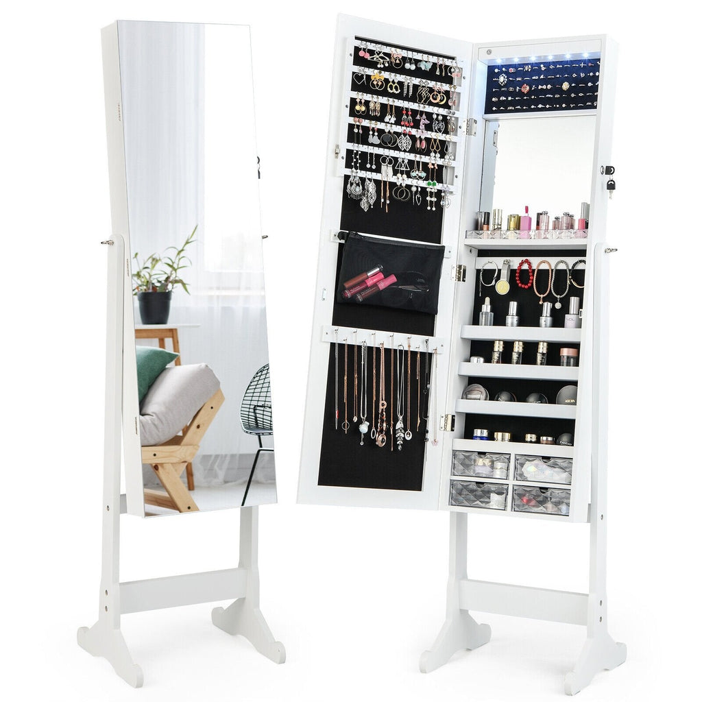 Free Standing Full Length Jewelry Armoire with Lights in Black