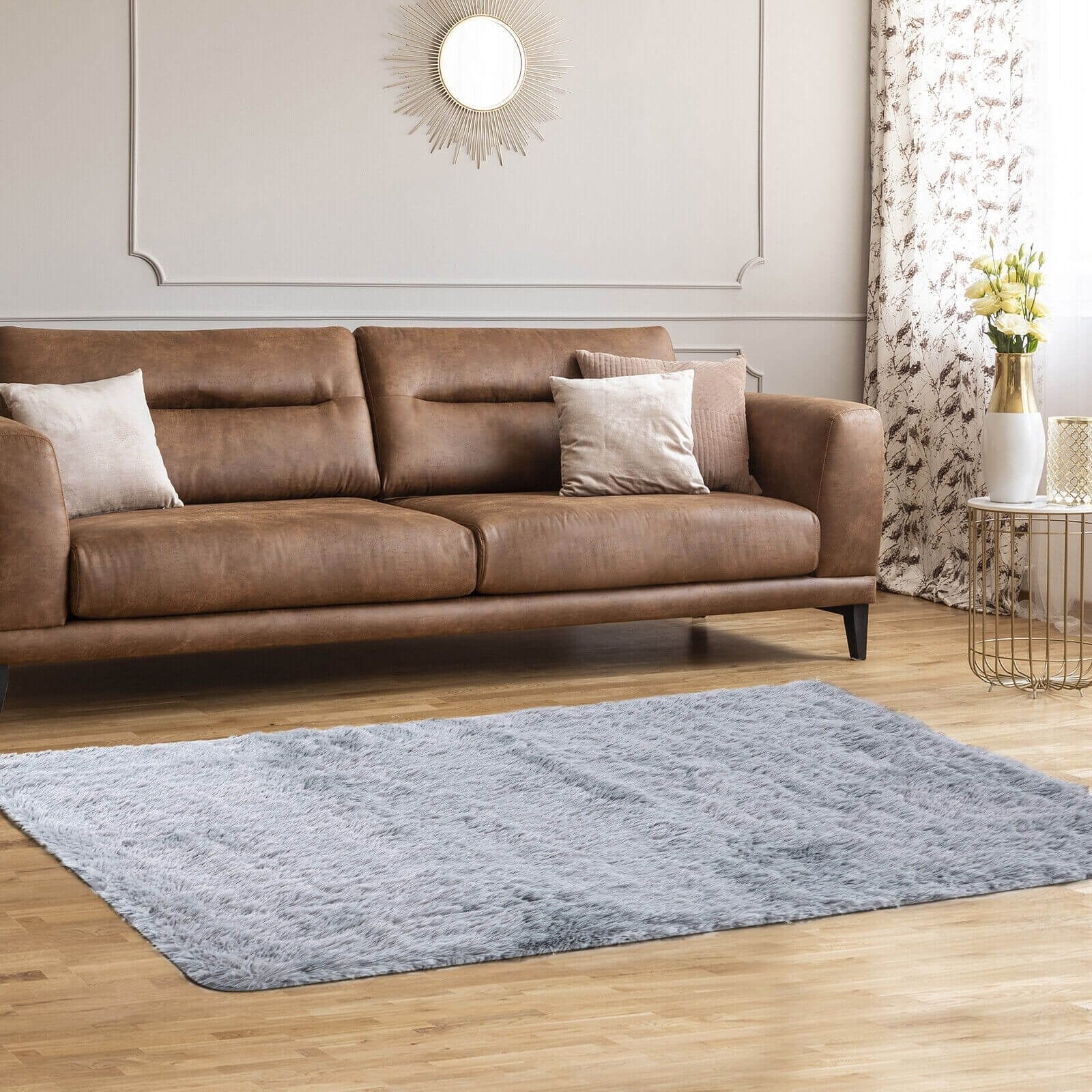 5 x 7 Feet Modern Rectangular Soft Shag Area Rug for Living Room Bedroom-Gray