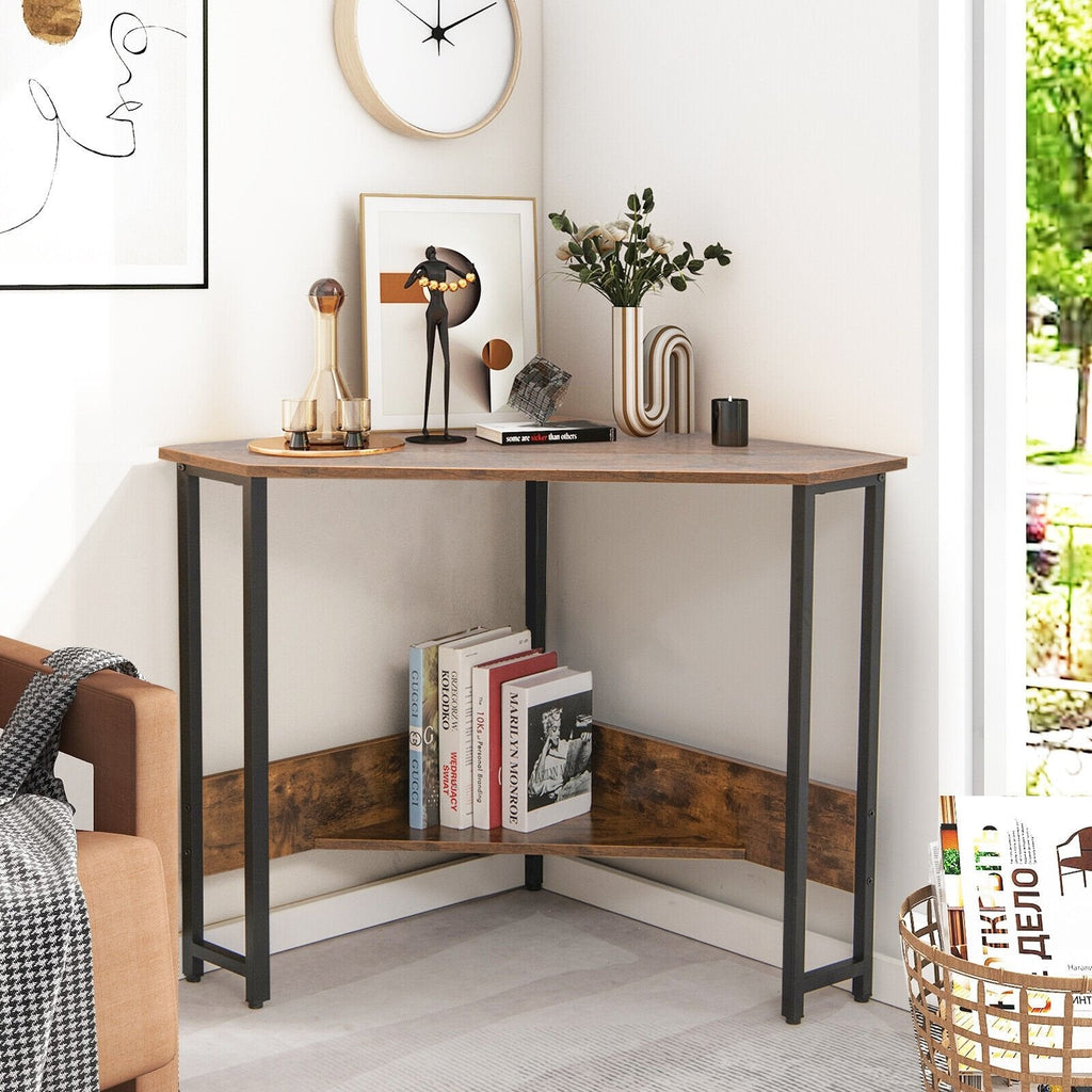 Triangle Computer Corner Desk with Charging Station-Black