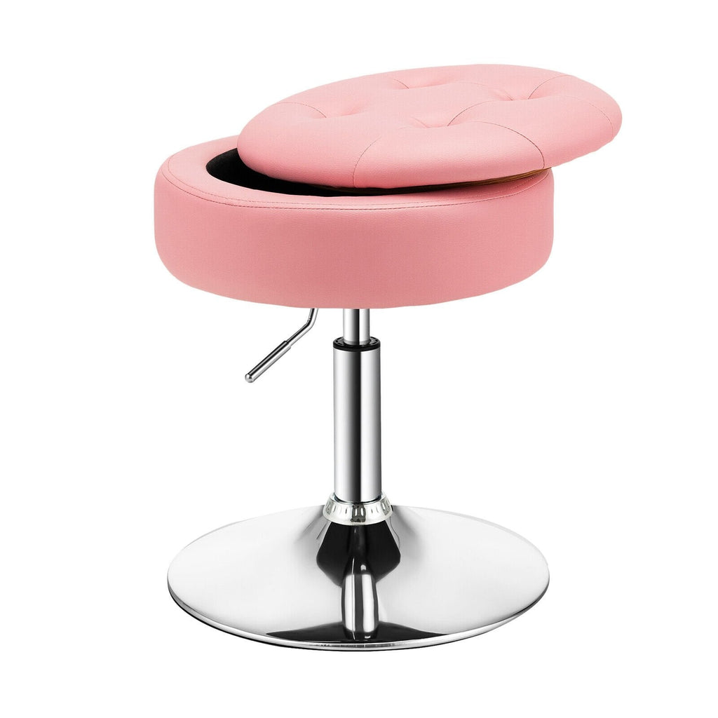 Adjustable 360° Swivel Storage Vanity Stool with Removable Tray-Black