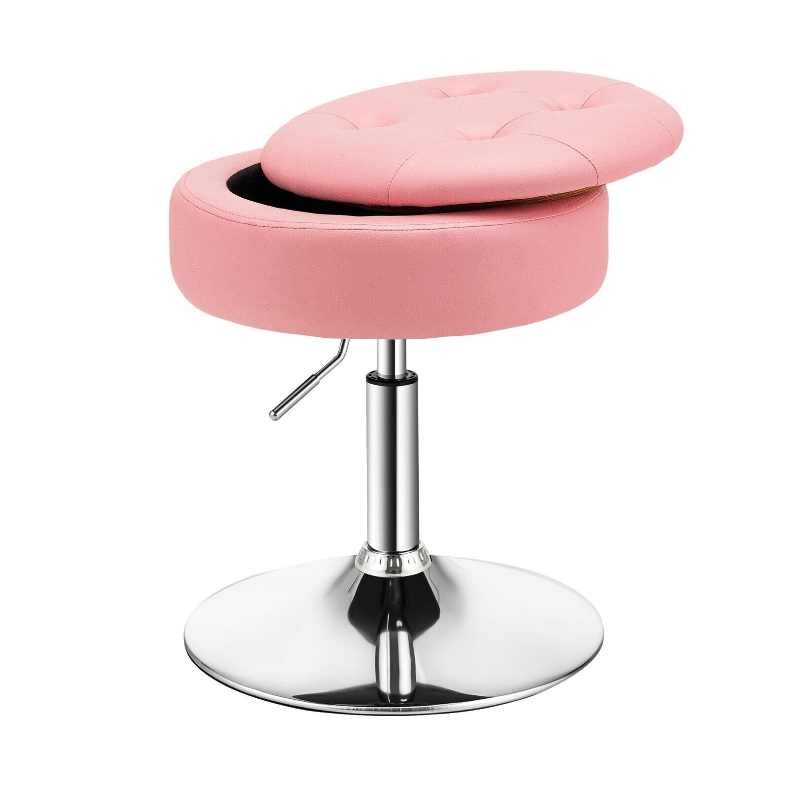 Adjustable 360° Swivel Storage Vanity Stool with Removable Tray-Black