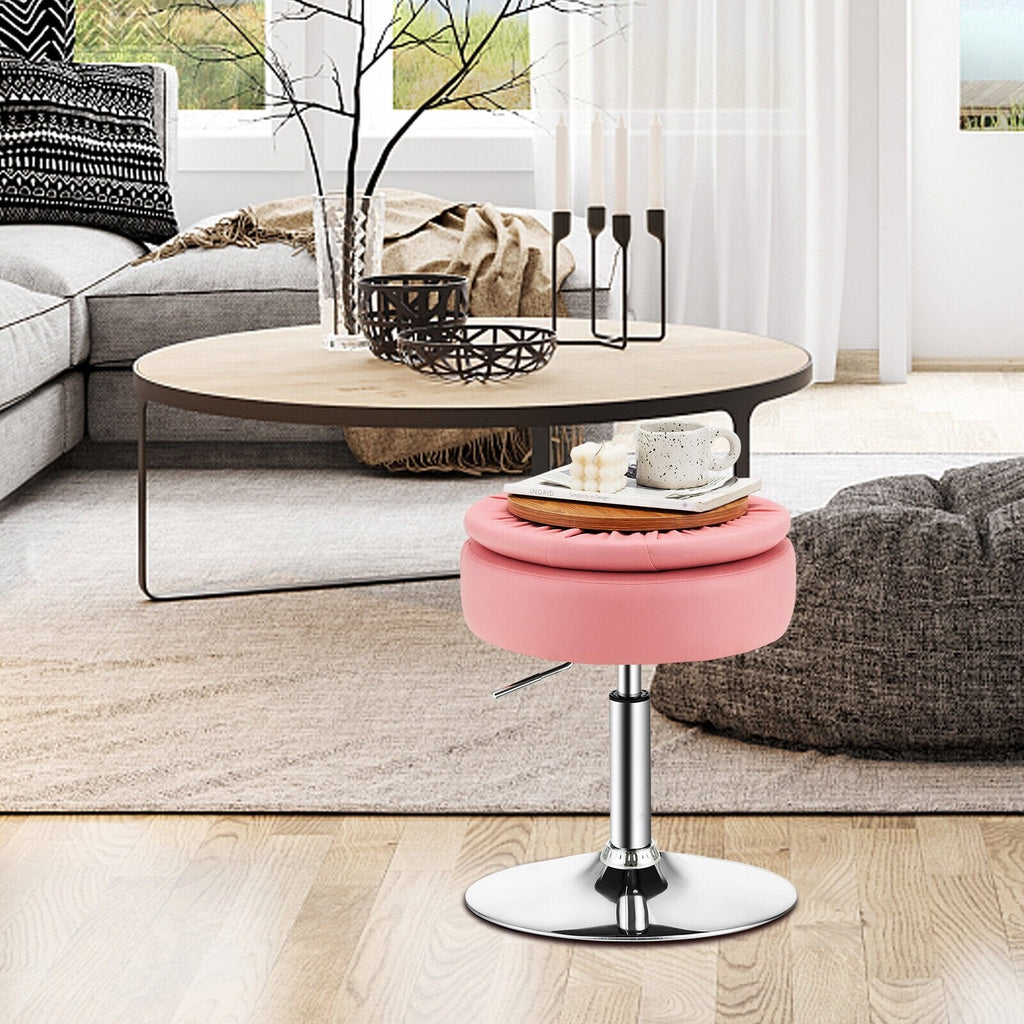 Adjustable 360° Swivel Storage Vanity Stool with Removable Tray-Black
