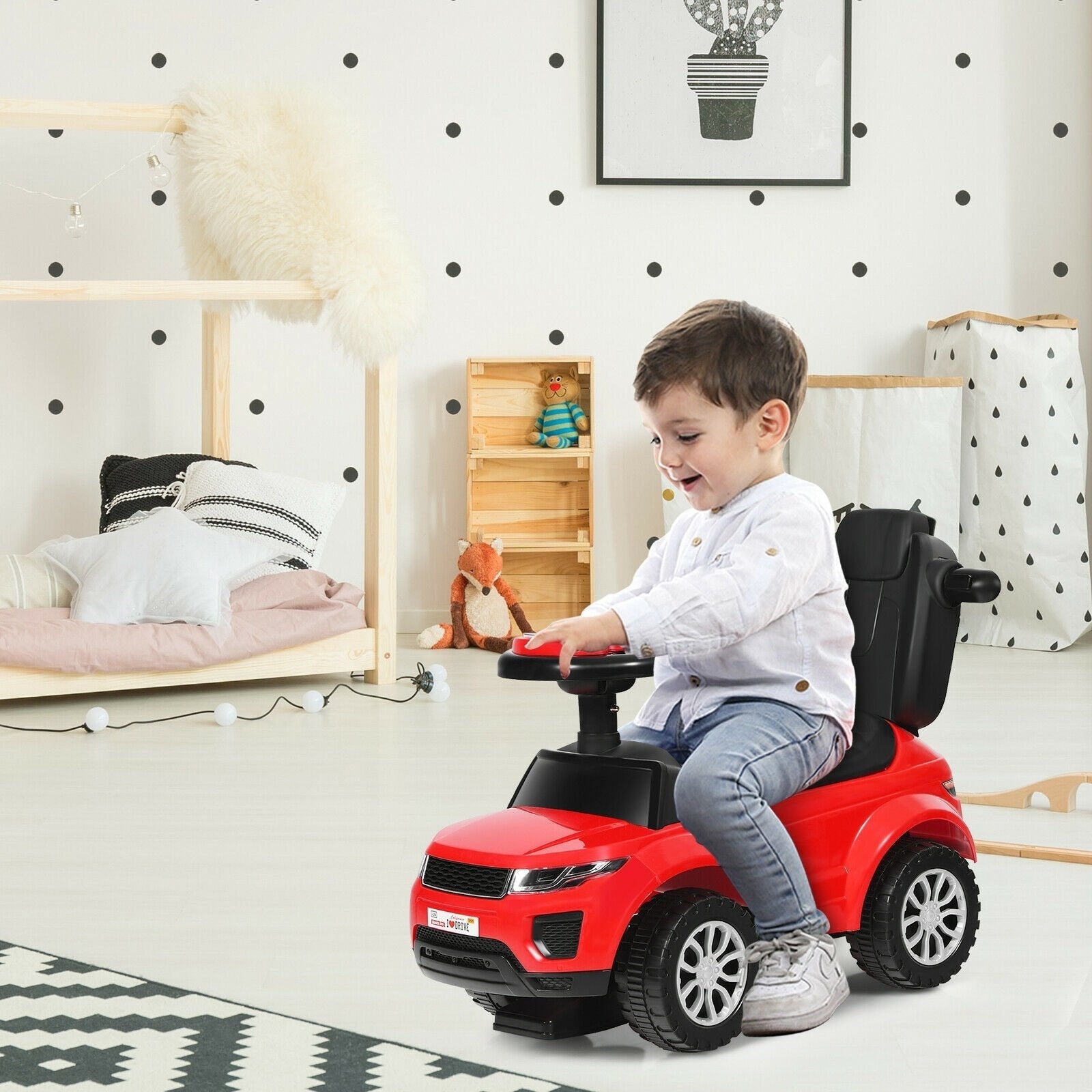 3 in 1 Ride on Push Car Toddler Stroller Sliding Car with Music-Black