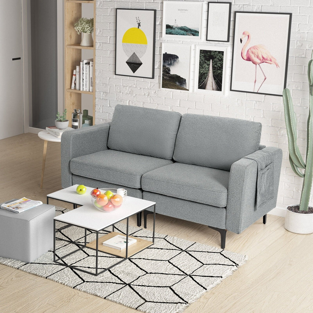Modern Loveseat Sofa Couch with Side Storage Pocket and Sponged Padded Seat Cushions-Blue