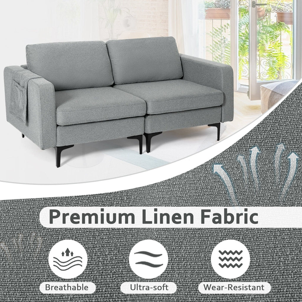 Modern Loveseat Sofa Couch with Side Storage Pocket and Sponged Padded Seat Cushions-Blue