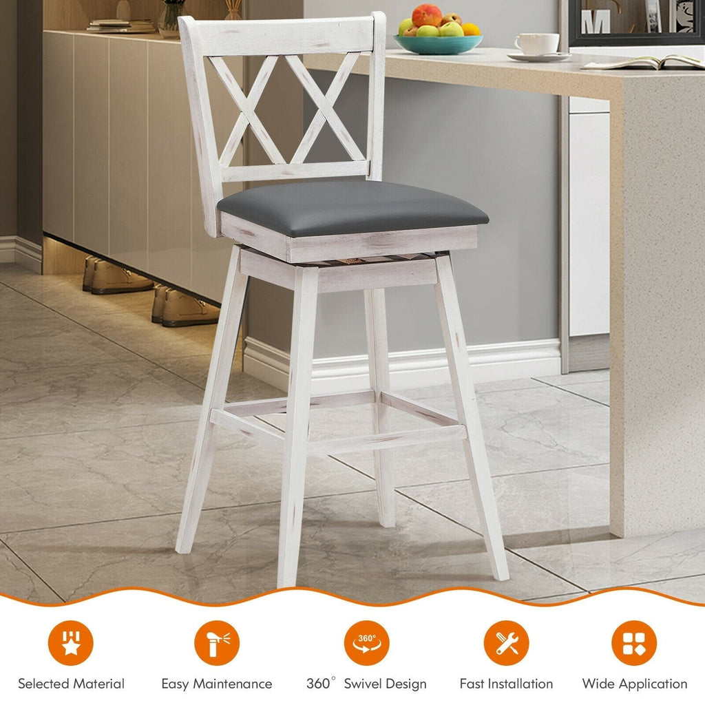 2 Pieces 29 Inch Swivel Counter Height Barstool Set with Rubber Wood Legs-Black