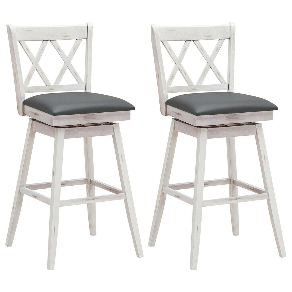 2 Pieces 29 Inch Swivel Counter Height Barstool Set with Rubber Wood Legs-Black