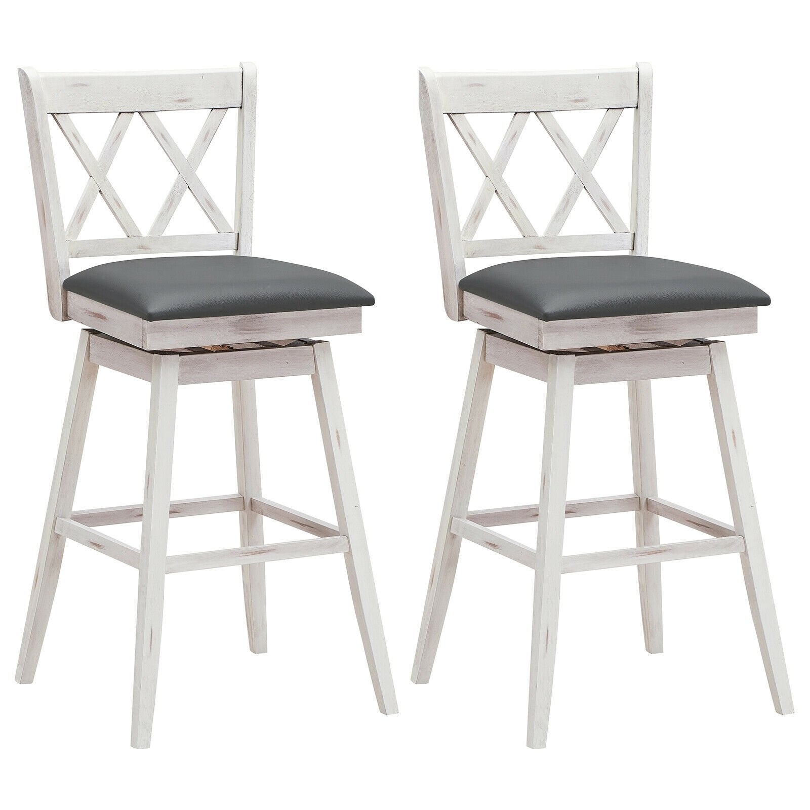2 Pieces 29 Inch Swivel Counter Height Barstool Set with Rubber Wood Legs-Black