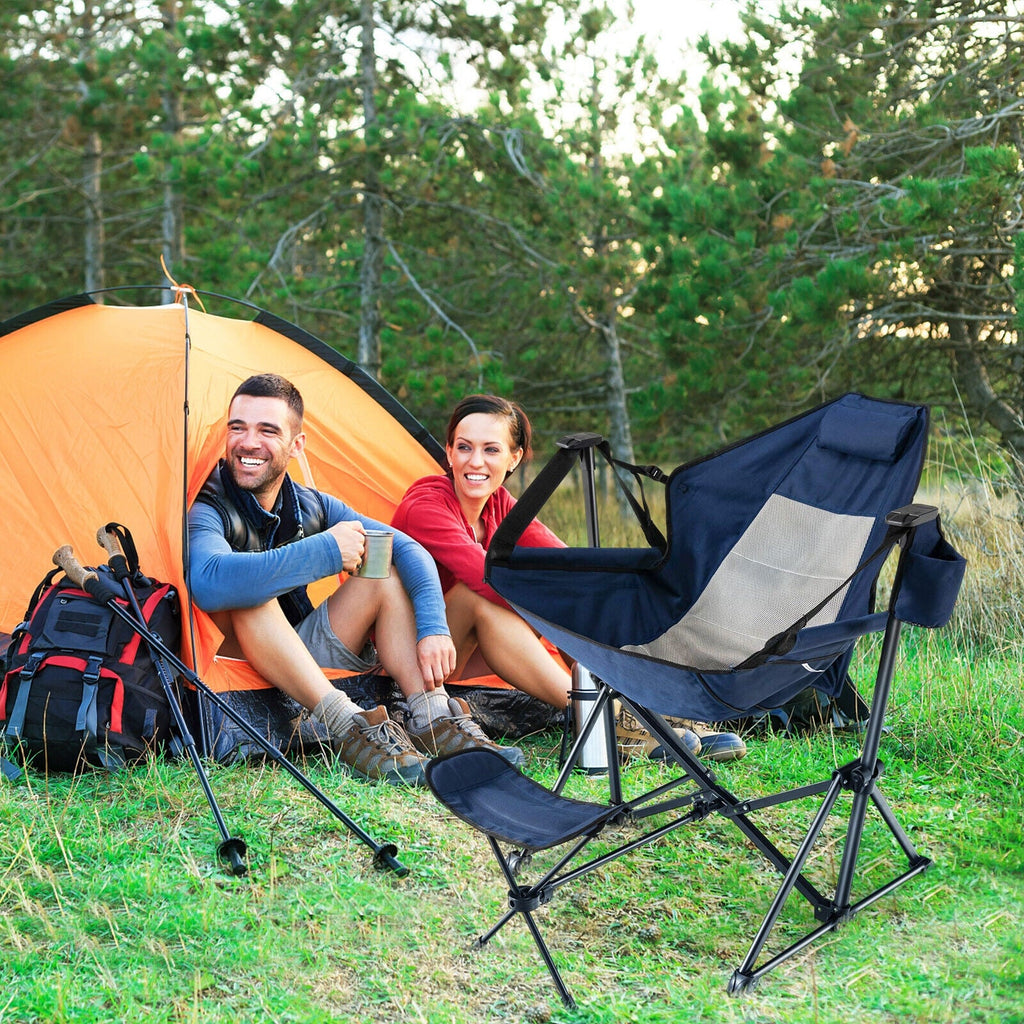 Hammock Camping Chair with Retractable Footrest and Carrying Bag-Black