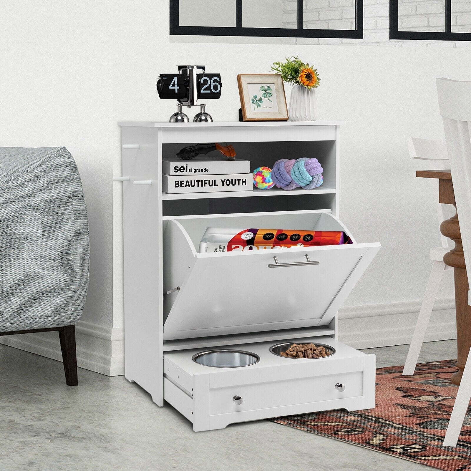 Pet Feeder Station with Stainless Steel Bowl-Coffee