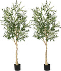 6 Feet Artificial Olive Tree in Cement Pot-2 Pieces