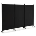 3 Panel Folding Room Divider with Lockable Wheels-Black