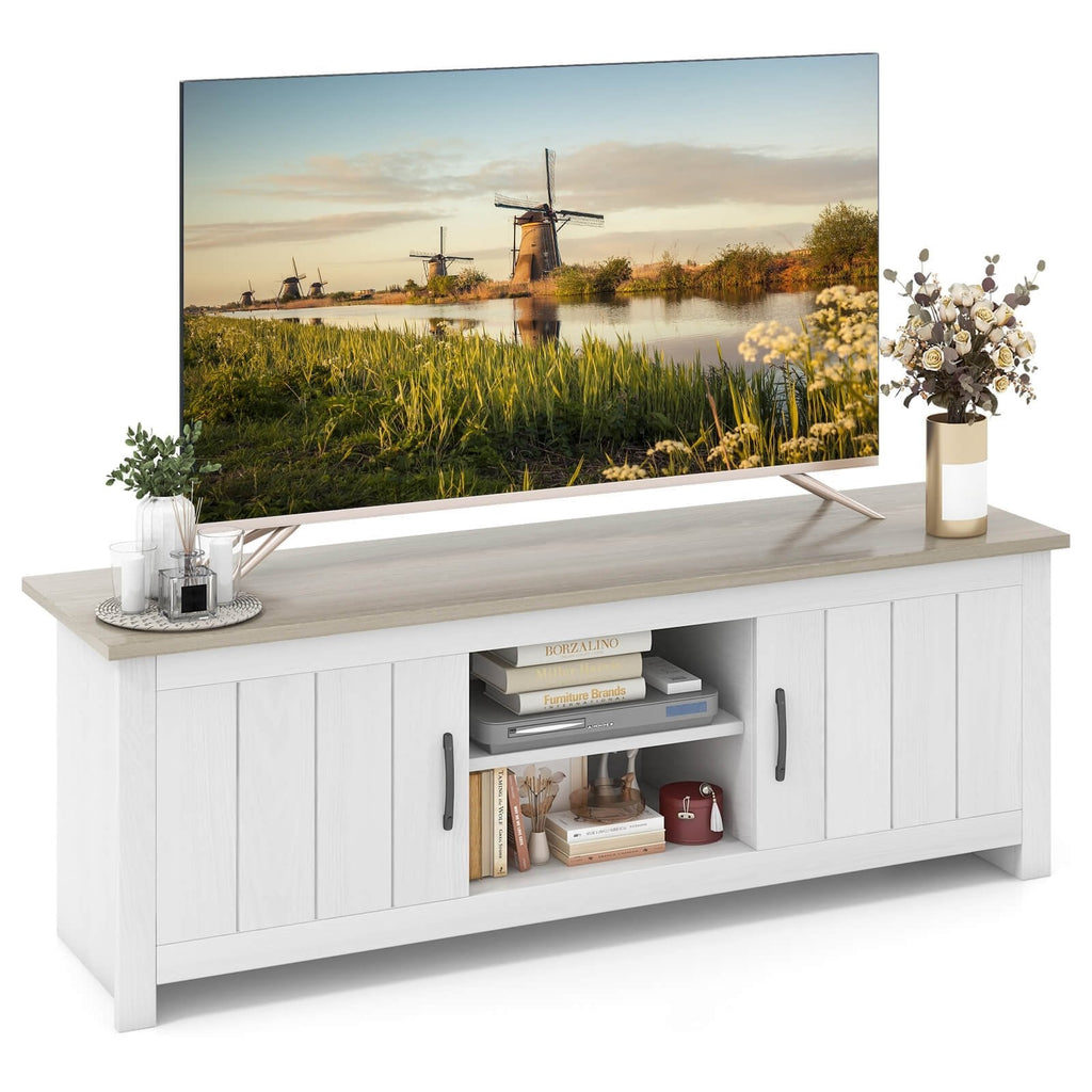 TV Stand with 2 Cabinets and Open Shelves for TVs up to 65 Inches-Black