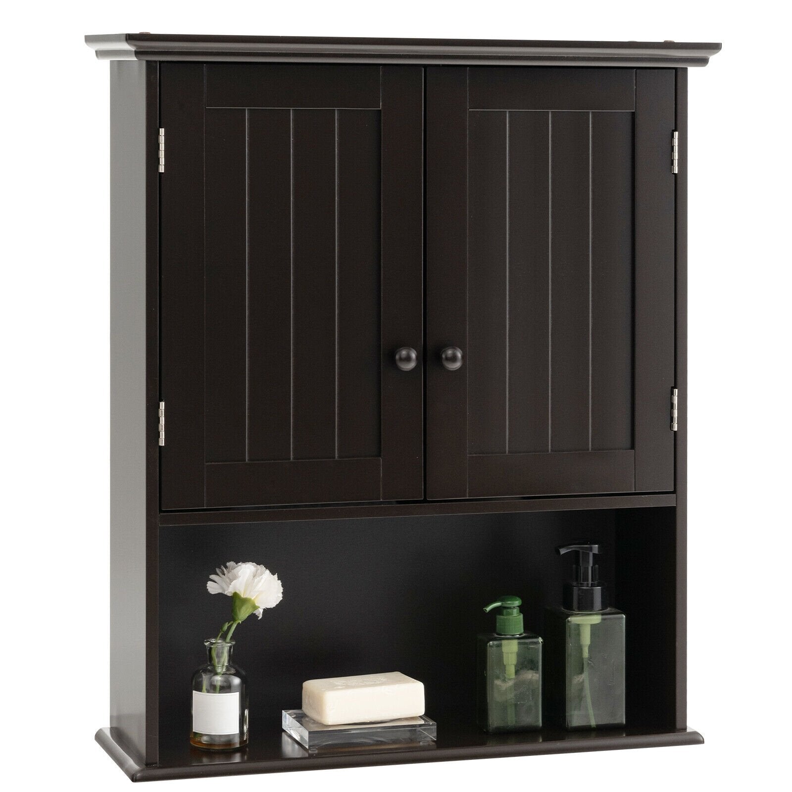 2-Door Wall Mount Bathroom Storage Cabinet with Open Shelf-Black