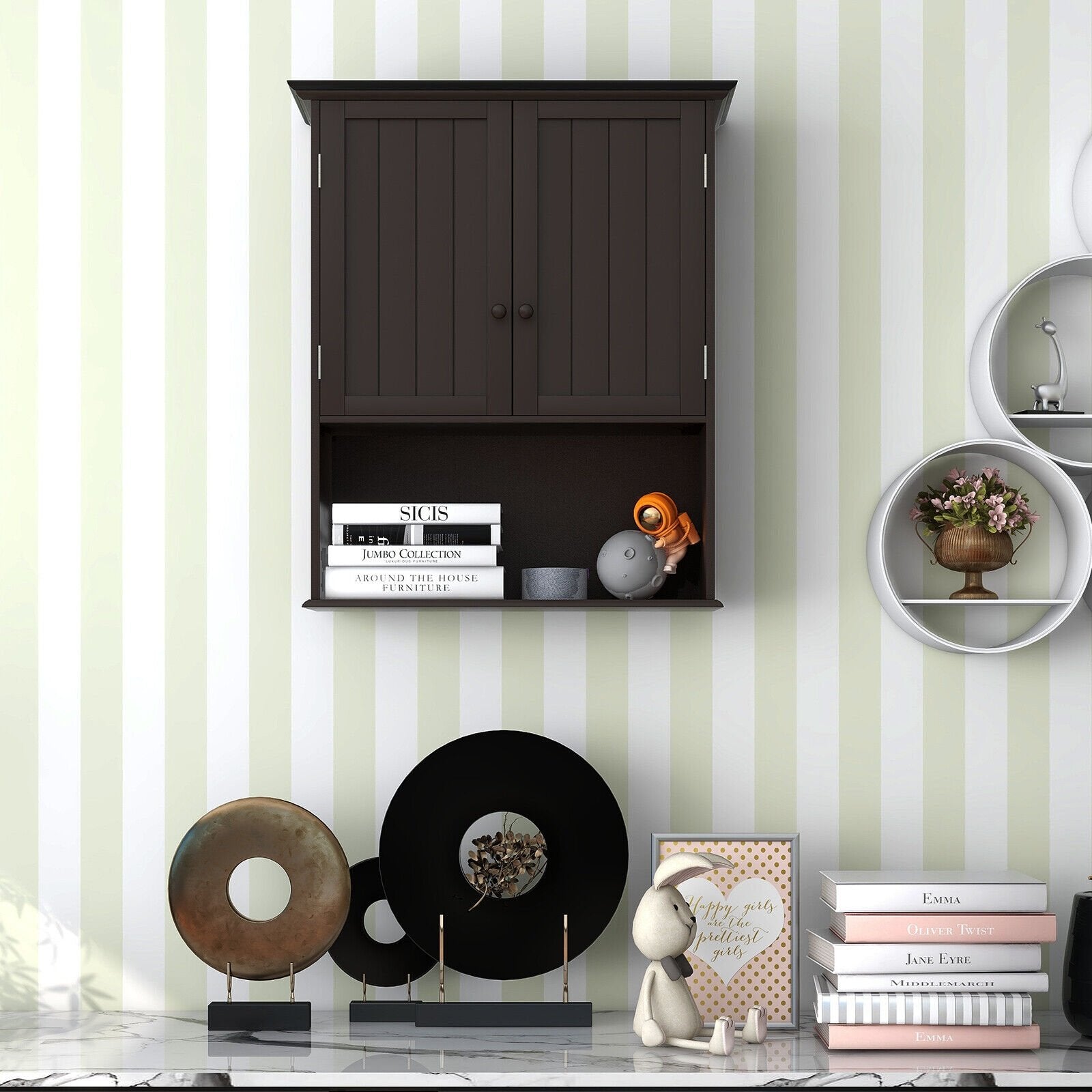 2-Door Wall Mount Bathroom Storage Cabinet with Open Shelf-Black