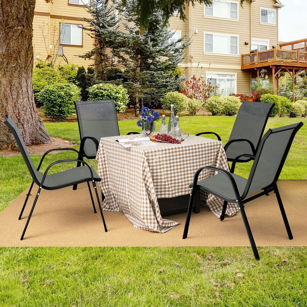 4  Pieces Stackable Patio Dining Chairs Set with Armrest-Black
