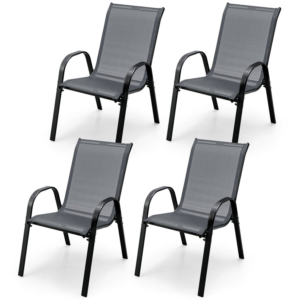 4  Pieces Stackable Patio Dining Chairs Set with Armrest-Black