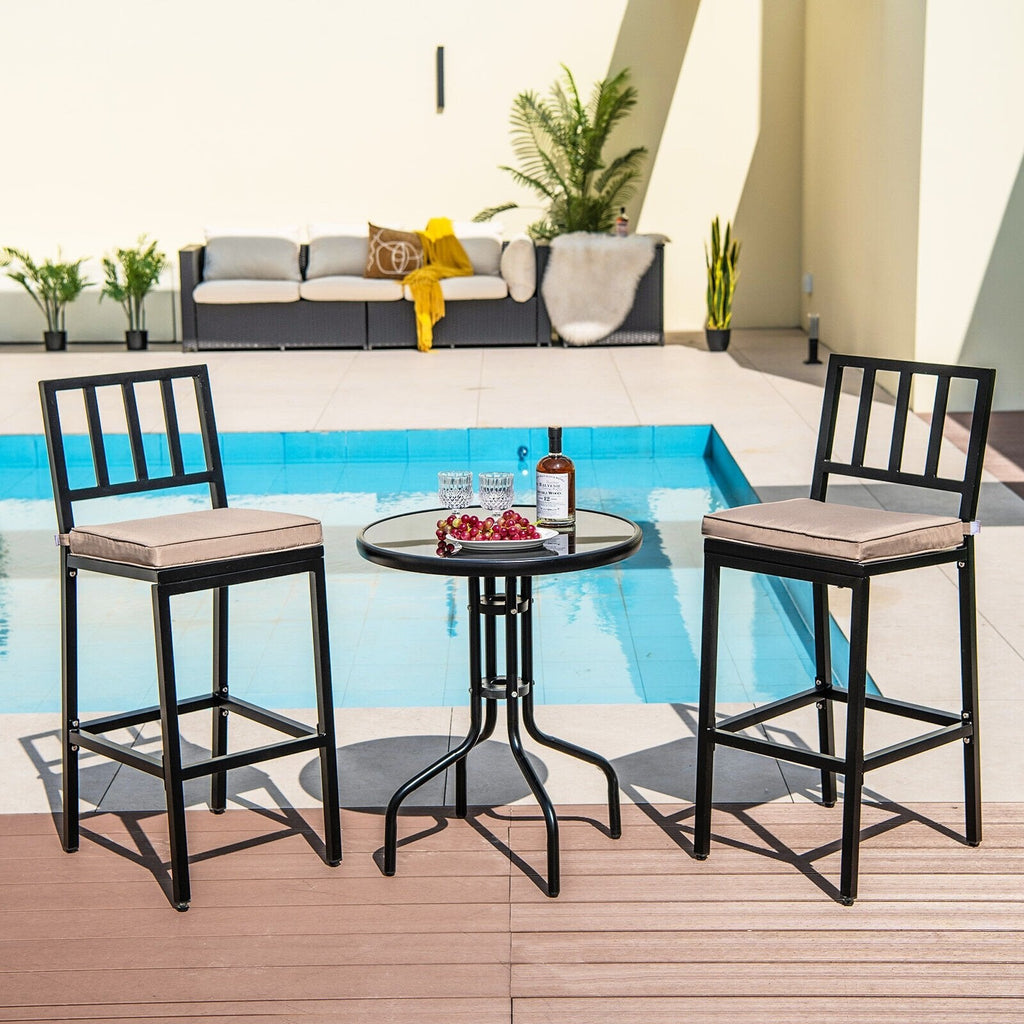 Set of 2 Patio Bar Chairs Counter Height with Detachable Cushion and Footrest-Argyle Pattern