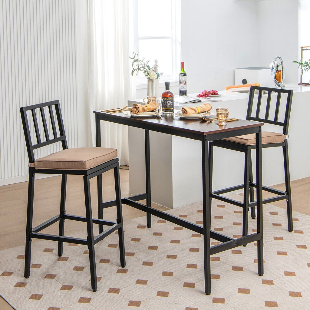 Set of 2 Patio Bar Chairs Counter Height with Detachable Cushion and Footrest-Argyle Pattern